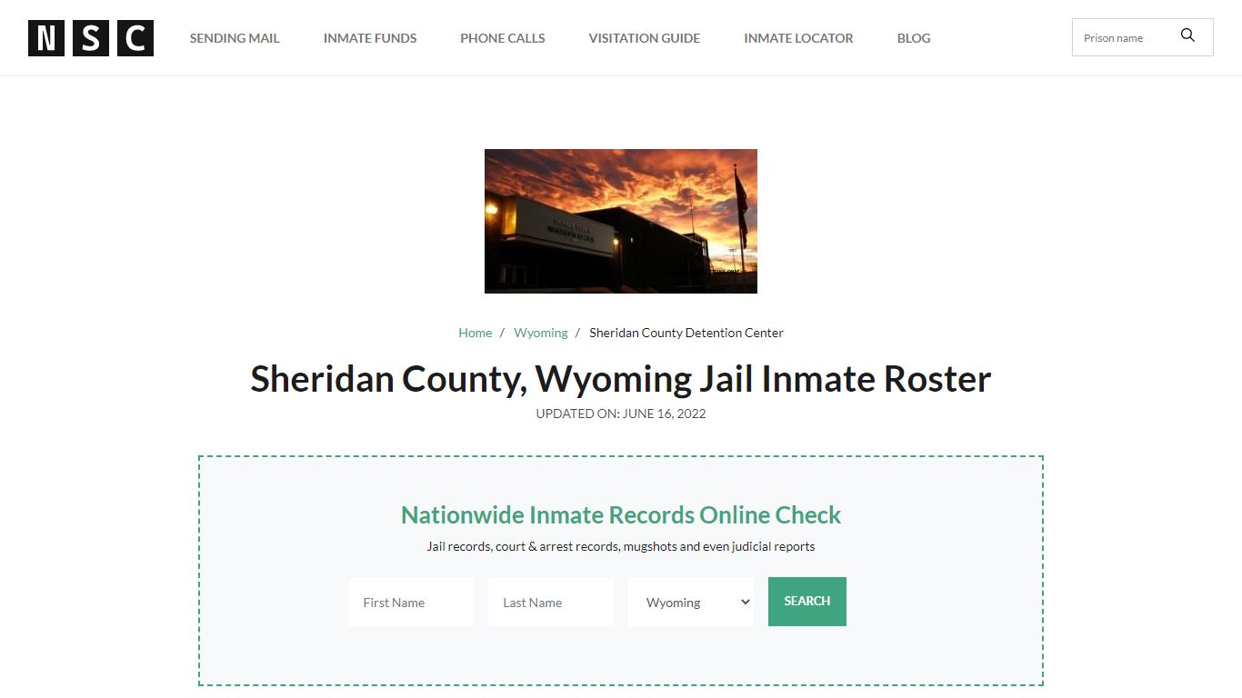 Sheridan County, Wyoming Jail Inmate Roster