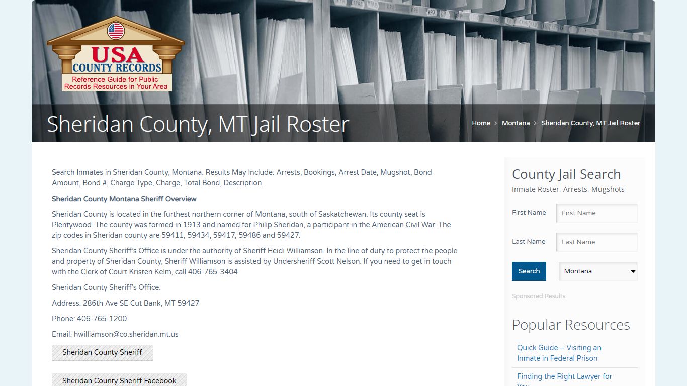 Sheridan County, MT Jail Roster | Name Search